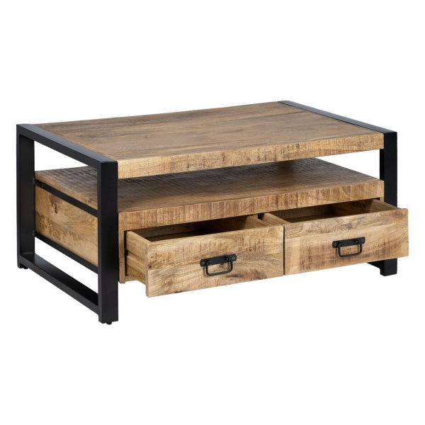 Table Basse Design Loft Bois Massif et Métal Noir