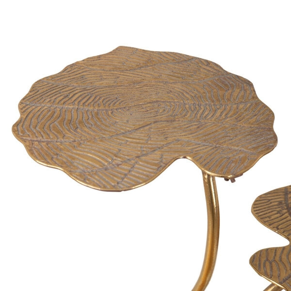 Water Lily Design Side Table in Golden Metal