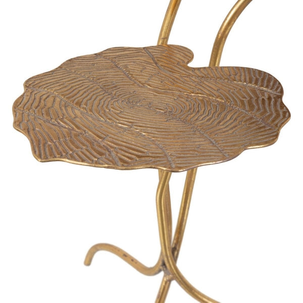 Water Lily Design Side Table in Golden Metal