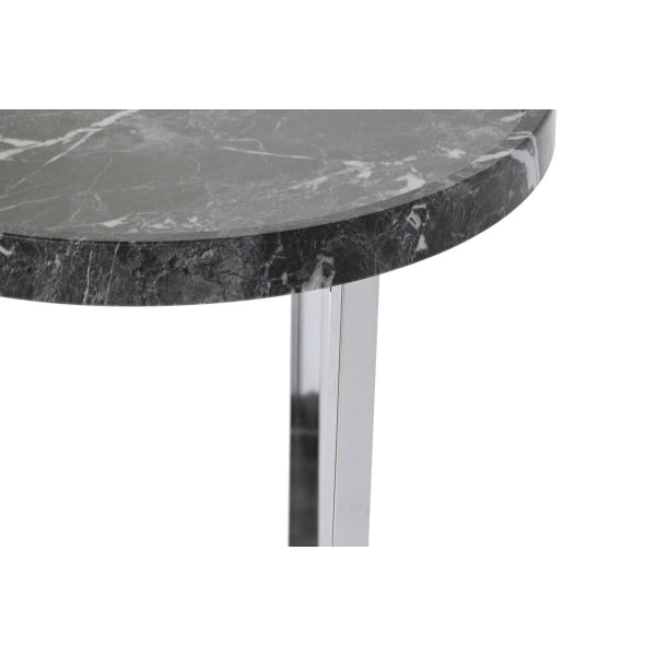 Round Designer Side Table Black and Silver Marble Effect, 2 Levels