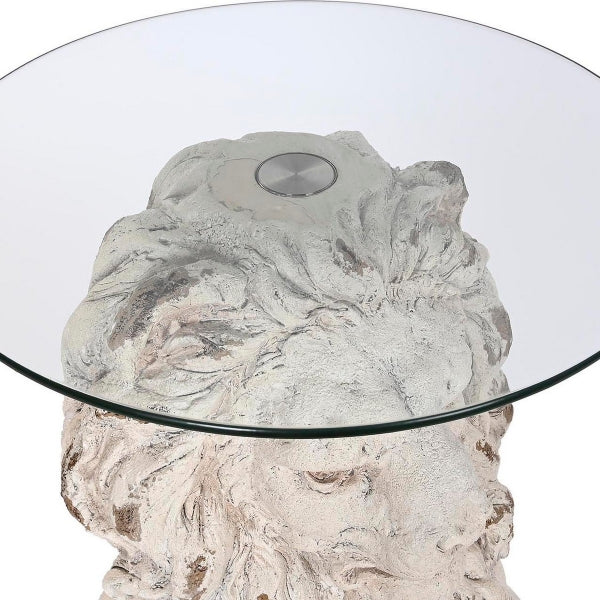 Table d'Appoint Lion Blanc et Verre Transparent Home Decor