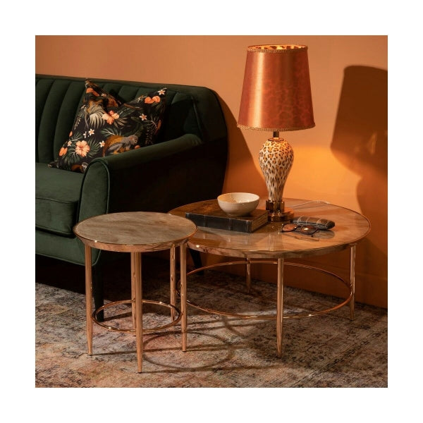 Table d'Appoint Métal Rose Brillant et Verre Home Decor