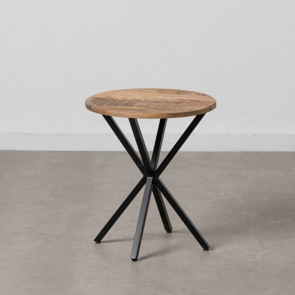 Table d'Appoint Ronde en Bois Passif et Pieds Mikado en Fer Noir