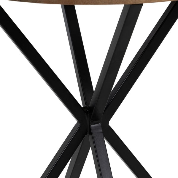 Round Solid Wood Side Table with Black Iron Mikado Legs