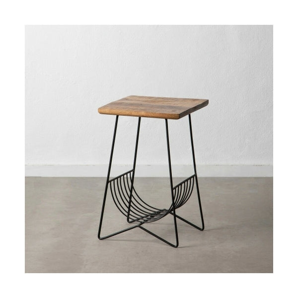 Table d'Appoint avec Porte Revues en Bois Brut et Métal Noir