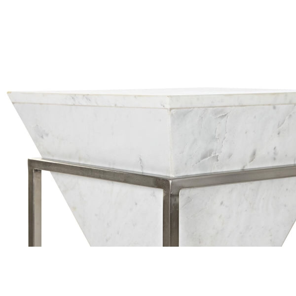 Triangle Side Table in White Marble and Silver Frame