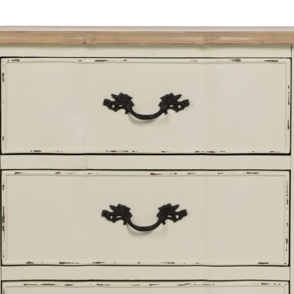 Mesita de noche Shabby Chic con 3 cajones en madera color crema envejecida