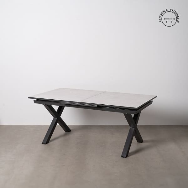 Table de Salle à Manger Extensible en Céramique et Métal Noir