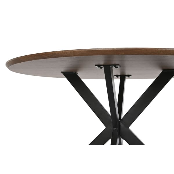 Mesa de Comedor Redonda en Madera y Hierro Negro Estilo Loft