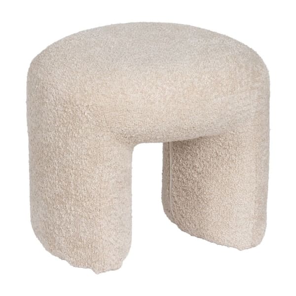 Tabouret Bas Design Bouclette Beige Déhoussable