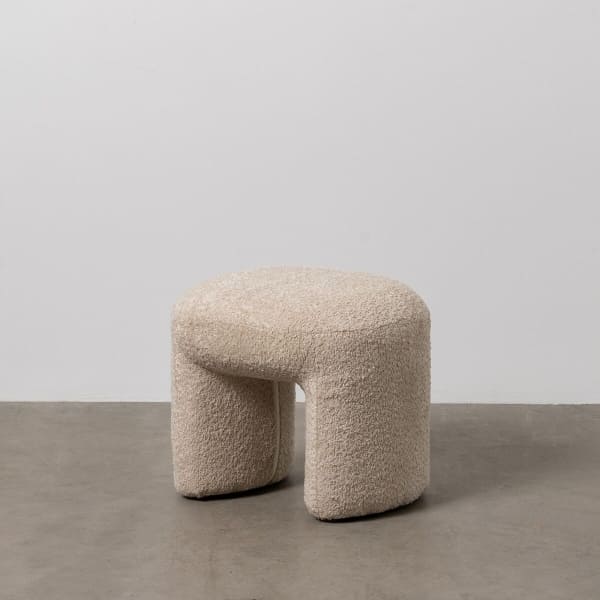 Tabouret Bas Design Bouclette Beige Déhoussable