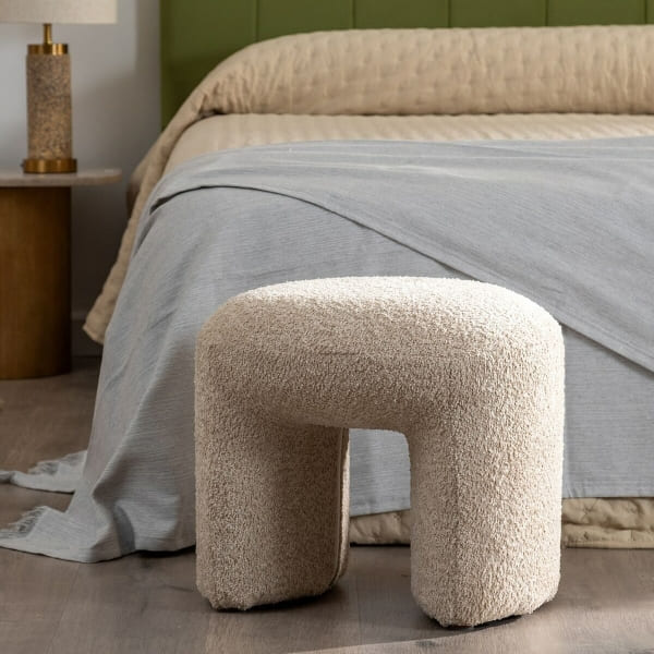 Tabouret Bas Design Bouclette Beige Déhoussable