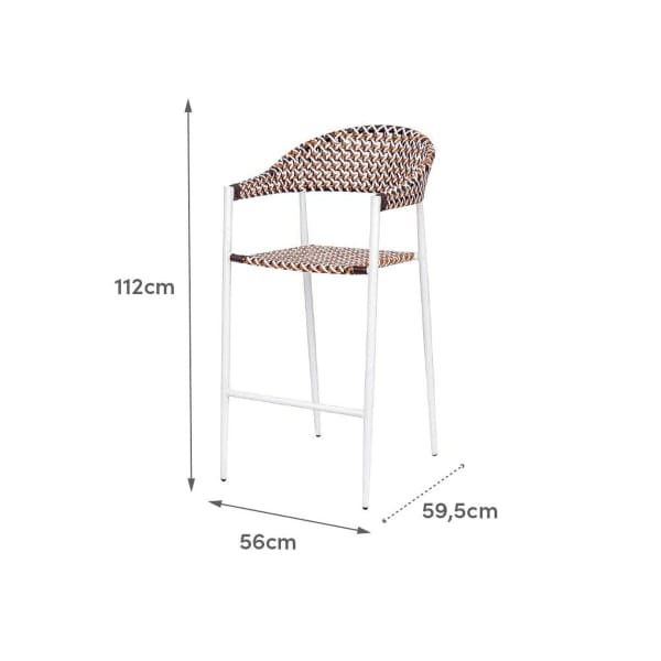 Tabouret de Bar Alu Blanc et Rotin Tressé Synthétique