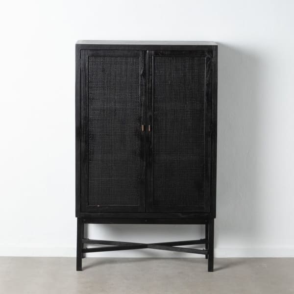 Armoire en Bois et Cannage de Rotin Noir Profond (100 x 40 x 165 cm)