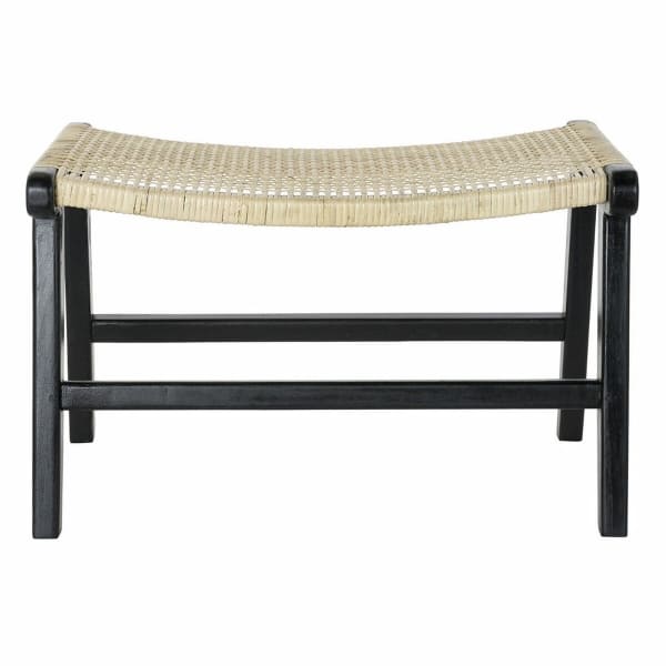 Banquette Design Japonais en Bois de Teck Noir et Cannage (65 x 47 x 40 cm)