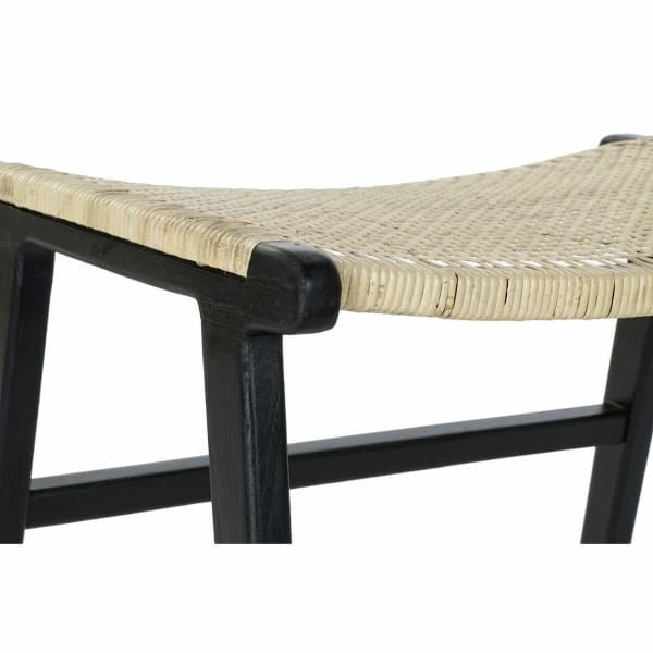 Banquette Design Japonais en Bois de Teck Noir et Cannage (65 x 47 x 40 cm)