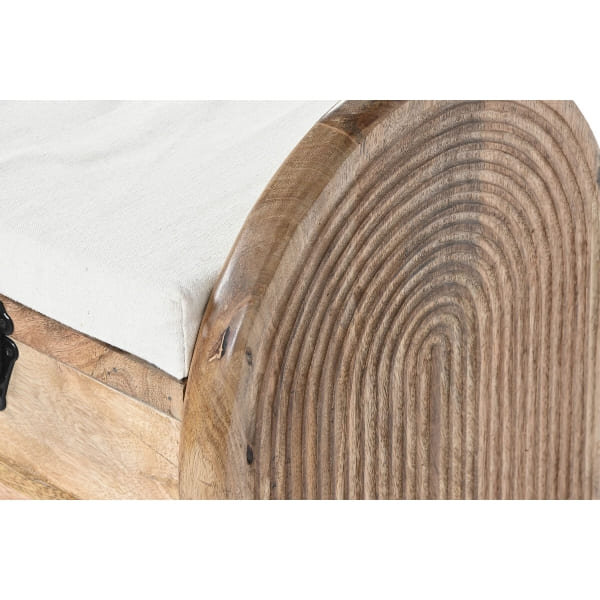 Banco Cómoda de Madera Maciza Tallada y Algodón Blanco, Estilo Exótico (100 x 36 x 57 cm)