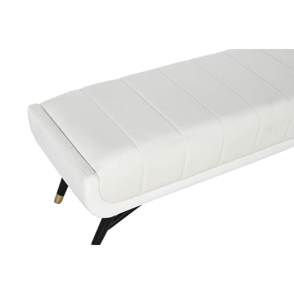 Modern White Velvet and Black Legs Bench