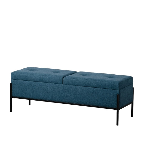 Banquette Design avec 2 Coffres de Rangement Bleu et Métal Noir