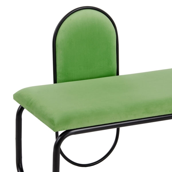 Banquette Design Contemporain Home Decor Tissu Vert et Métal Noir - Style et confort pour votre espace (110 x 40 x 68 cm)