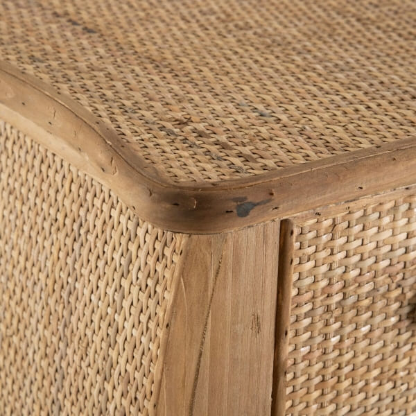 Chic Country Style Spruce Wood and Rattan Console