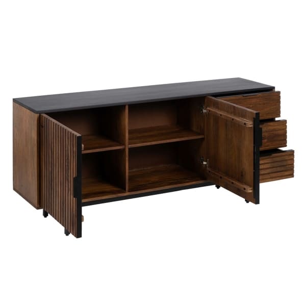 Buffet Ethnique en Bois Massif Marron et Noir