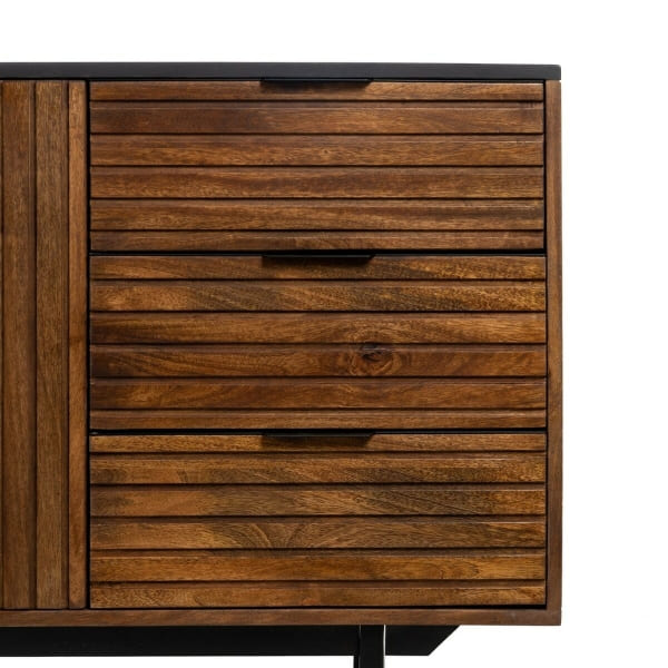 Buffet Ethnique en Bois Massif Marron et Noir