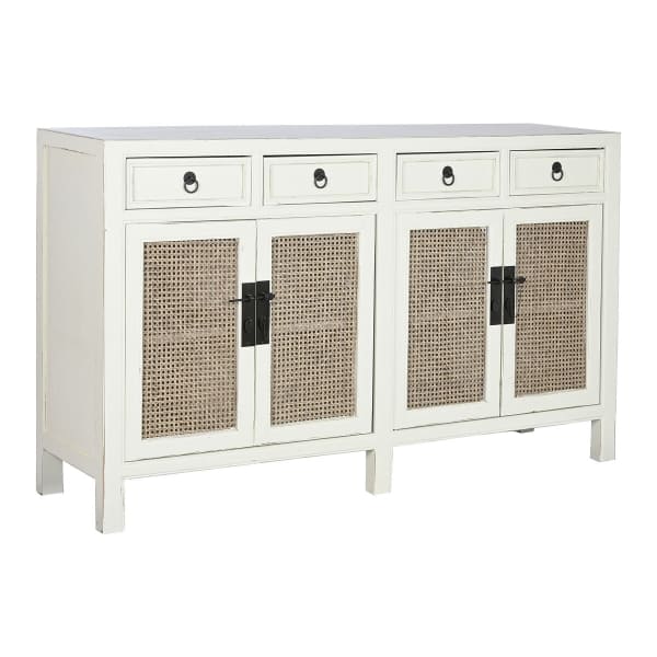 Buffet Oriental en Bois Blanc Vieilli et Cannage