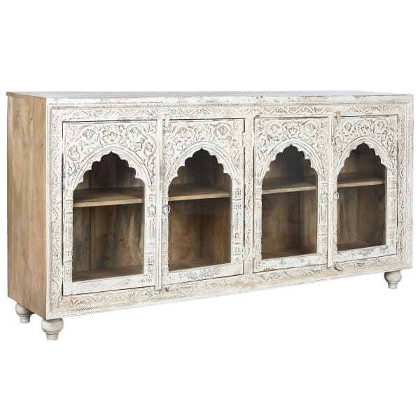 Grand Buffet Design Arabe en Bois Blanc, Naturel et Verre