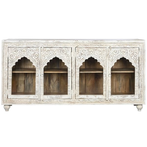 Grand Buffet Design Arabe en Bois Blanc, Naturel et Verre