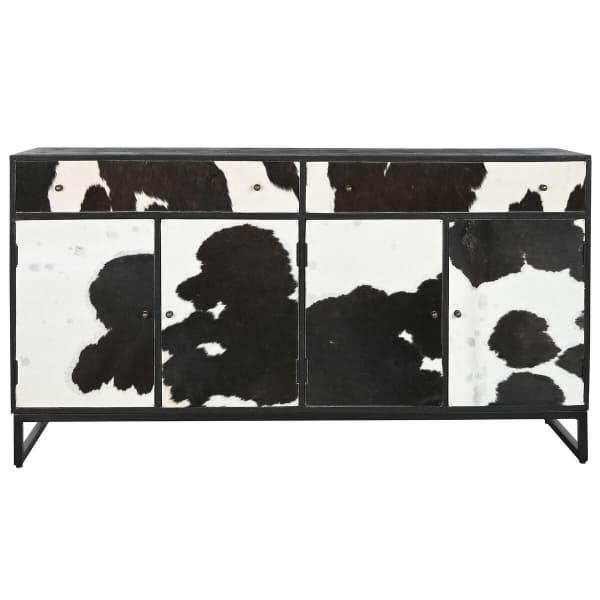 Buffet Design Peau de Vache et Bois de Manguier Noir et Blanc