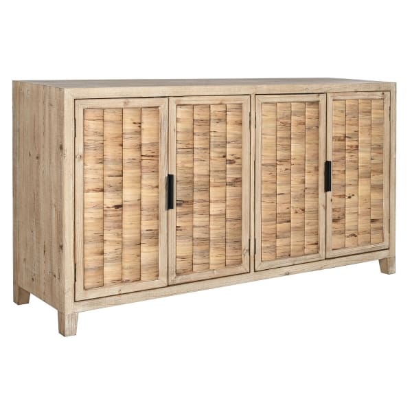 Buffet Design Colonial en Bois et Fibre de Rotin Naturelle (150 x 40 x 82 cm)