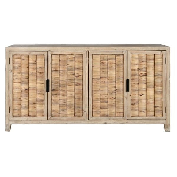 Buffet Design Colonial en Bois et Fibre de Rotin Naturelle (150 x 40 x 82 cm)