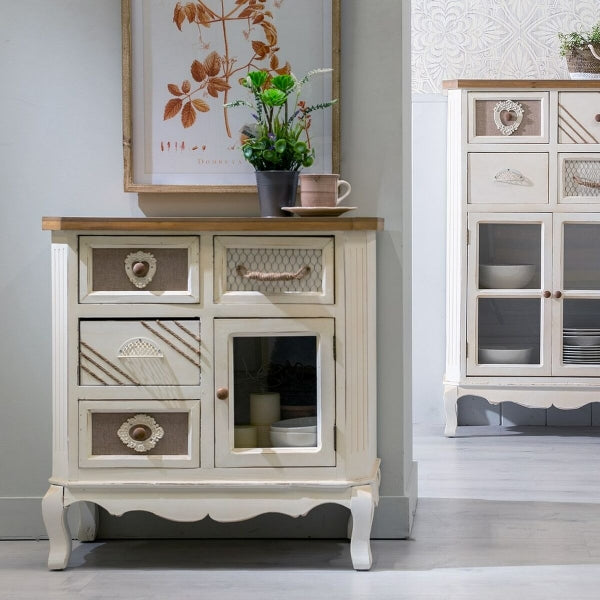 Shabby Chic Home Decor Design Sideboard in White Wood