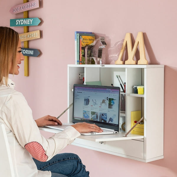 Bureau Mural Rabattable et Multifonction Blanc ING