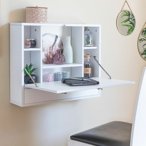 Bureau Mural Rabattable et Multifonction Blanc ING