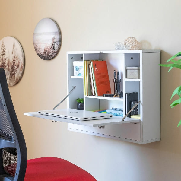 Bureau Mural Rabattable et Multifonction Blanc ING