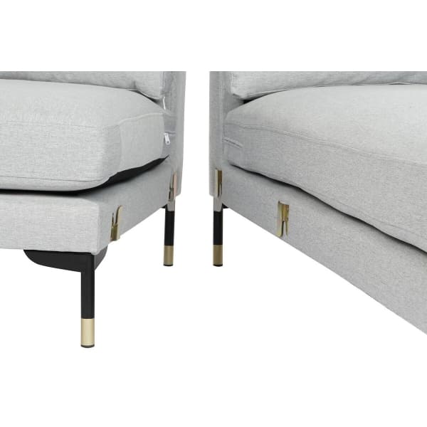 Canapé d'Angle Moderne Tissu Gris Clair et Métal noir et Doré (250 x 160 x 85 cm)