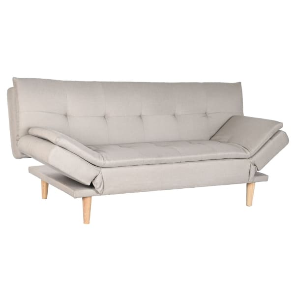 Canapé Convertible Scandinave Beige et Bois