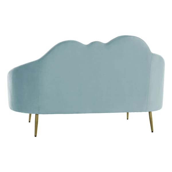 Canapé Design Nuages Tissu Velours Bleu Ciel et Métal Doré Style Moderne Vue de Dos