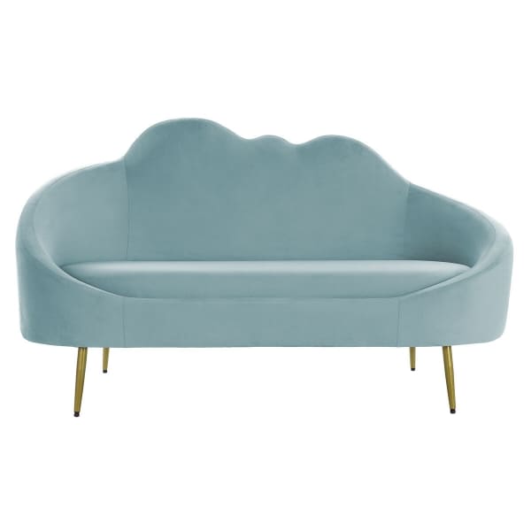 Canapé Design Nuages Tissu Velours Bleu Ciel et Métal Doré Style Moderne