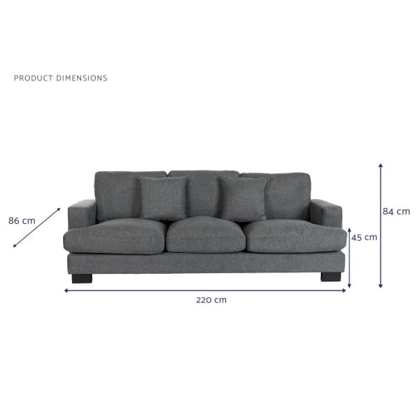 Traditional Gray Designer Sofa with Cushions (220 x 86 x 84 cm)