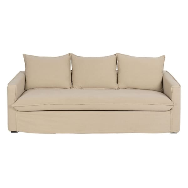 3-Seater Sofa with Removable Cover in Beige Linen