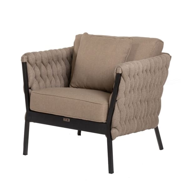 Fauteuil de Jardin Nylon Tressé Marron Clair et Noir