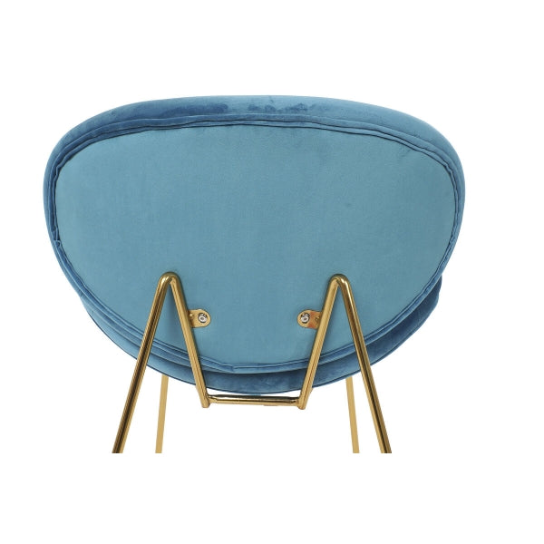 Silla contemporánea curvada de metal azul y dorado