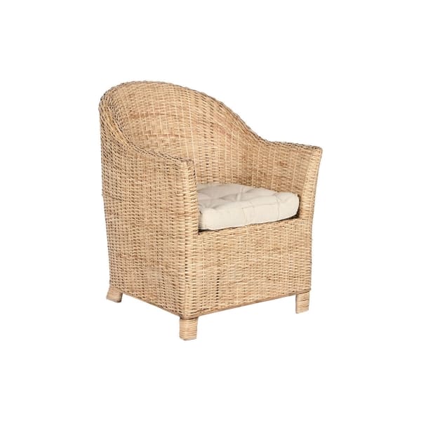 Fauteuil en Cannage de Rotin Naturel avec Accoudoirs et Coussin, Style Balinais