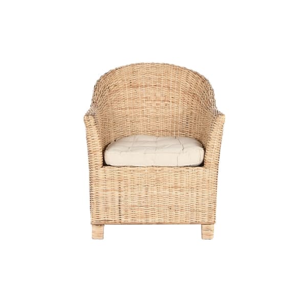 Fauteuil en Cannage de Rotin Naturel avec Accoudoirs et Coussin, Style Balinais