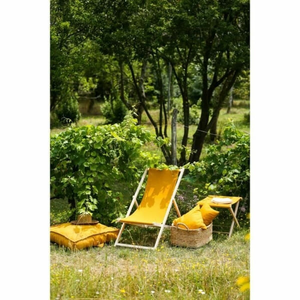 Chaise Longue de Jardin Jaune et Bois