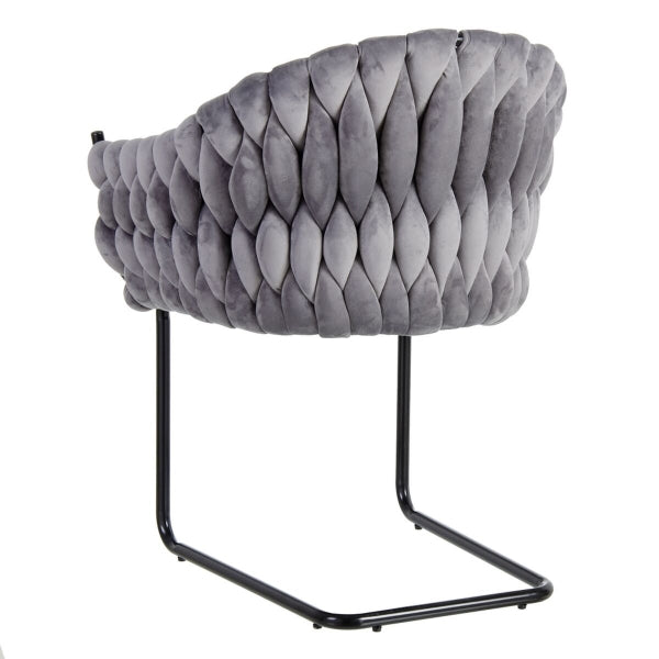 Silla contemporánea de tela tejida gris y metal negro (45 x 40 x 77 cm)