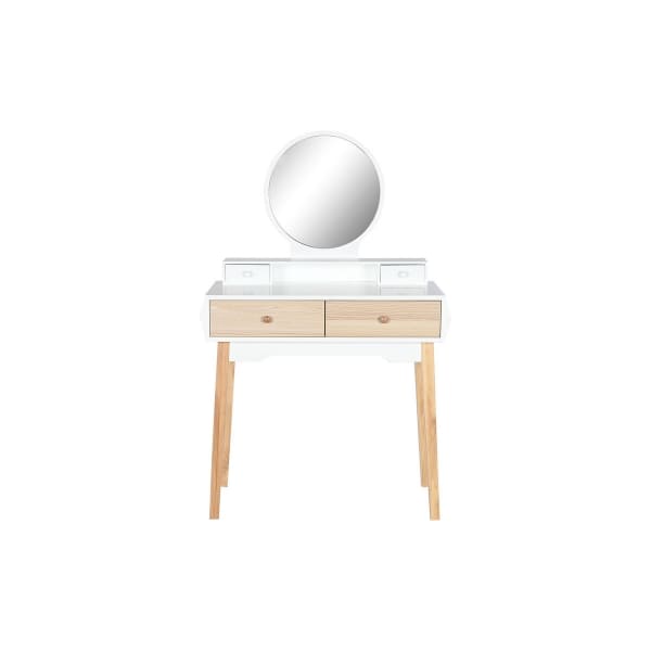 Coiffeuse et Tabouret Scandinaves en Bois Blanc et Naturel